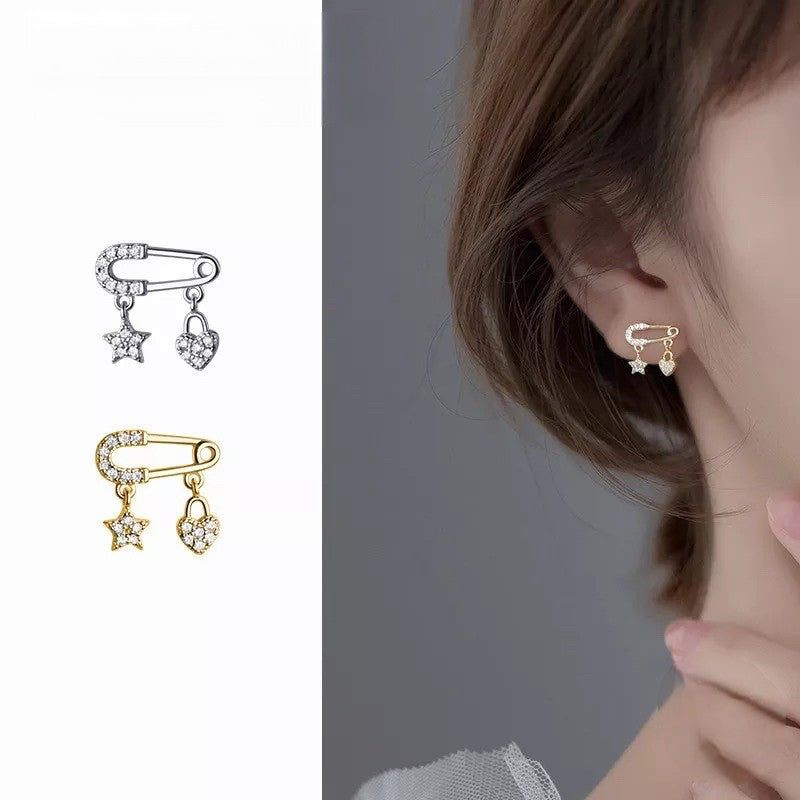Anyco Fashion Earrings Gold Charming Zircon Pin Stud for Women Genuine Sterling Silver Star Love Pendant Earrings Jewelry-Earrings-PEROZ Accessories