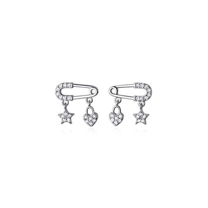 Anyco Fashion Earrings Sterling Silver Charming Zircon Pin Stud for Women Genuine Sterling Silver Star Love Pendant Earrings Jewelry-Earrings-PEROZ Accessories