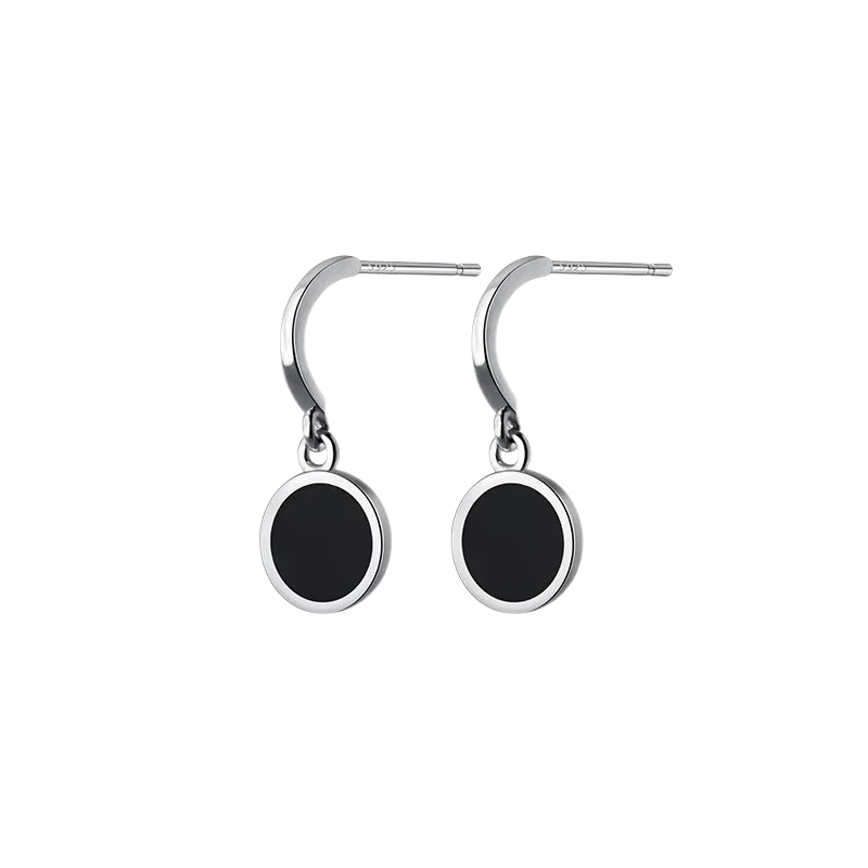 Anyco Fashion Earrings GenuineSterling Silver Geometric Round Black Stud Earrings for Women Office Elegant Earrings Jewelry-Earrings-PEROZ Accessories