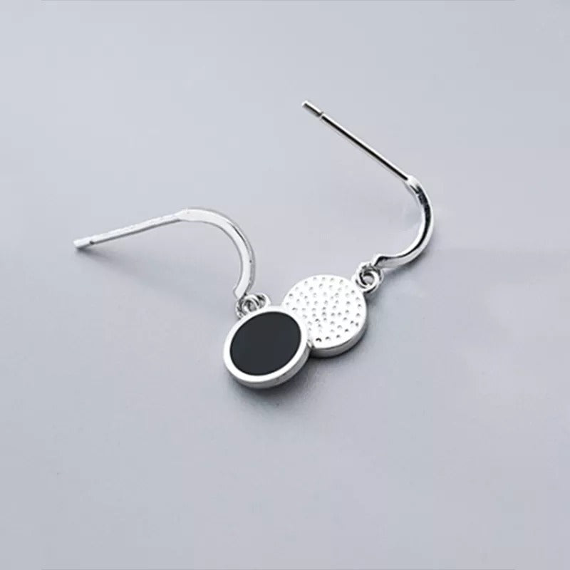 Anyco Fashion Earrings GenuineSterling Silver Geometric Round Black Stud Earrings for Women Office Elegant Earrings Jewelry-Earrings-PEROZ Accessories