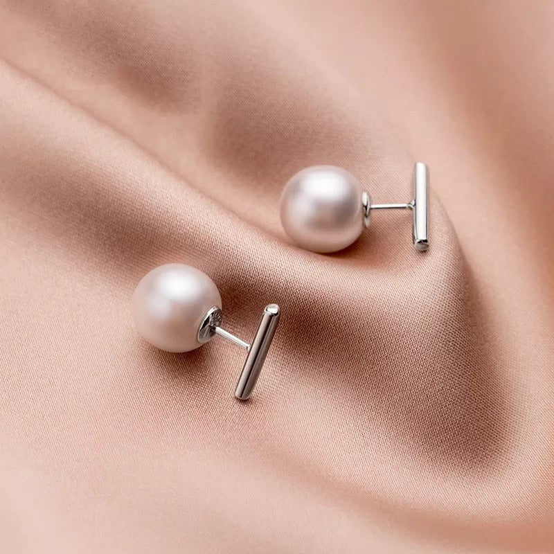 Anyco Fashion Earrings GenuineSterling Silver Round Baroque Pearl Stick Stud Earrings for Women Chic Elegant Party Wedding Jewelry Gift-Earrings-PEROZ Accessories