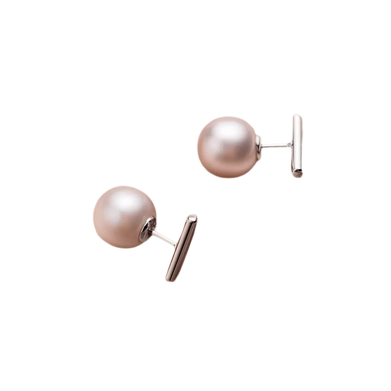 Anyco Fashion Earrings GenuineSterling Silver Round Baroque Pearl Stick Stud Earrings for Women Chic Elegant Party Wedding Jewelry Gift-Earrings-PEROZ Accessories