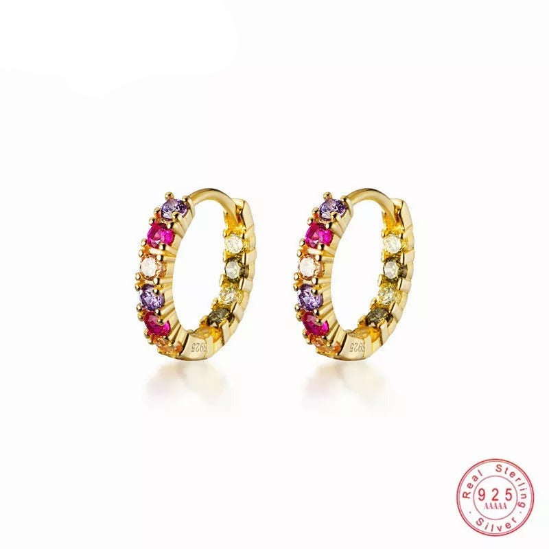 Anyco Fashion Earrings Luxury Genuine Gold Color Zircon Mini Stud Princess Wedding Fine Hoop Jewelry Gift for Women-Earrings-PEROZ Accessories