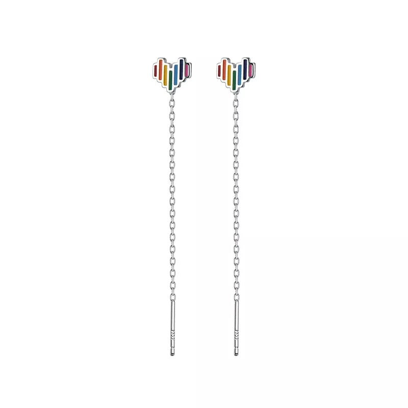 Anyco Fashion Earrings Genuine Sterling Silver Sweet Lovely Colorful Love Heart Tassel Stud for Women Teen Chic Ear Line Jewelry-Earrings-PEROZ Accessories