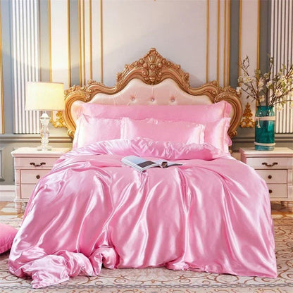 Anyhouz Beddings Blush Pink US Queen Size 3 Pcs High End Satin Smooth Duvet Cover Set Luxury Polyester Silky Soft Cozy Bedding Set-Duvet Covers-PEROZ Accessories