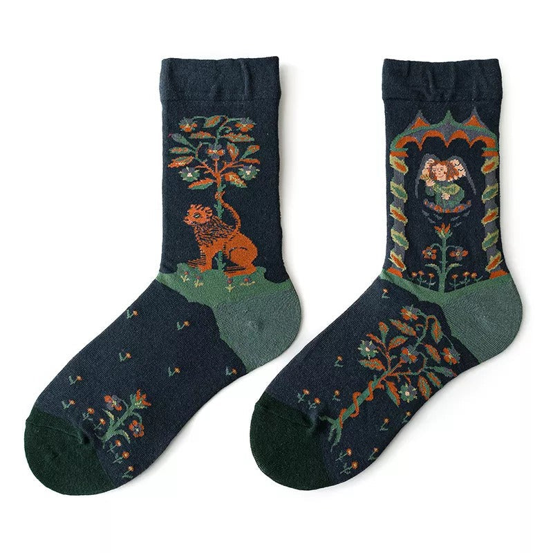 Anysox 5 Pairs Size 5-9 Fashion Long Sock Cartoon Personalized Creative Lion and Woman Print For Men Woman Foot Cold Winter Warm Comfortable Accessories-Socks-PEROZ Accessories