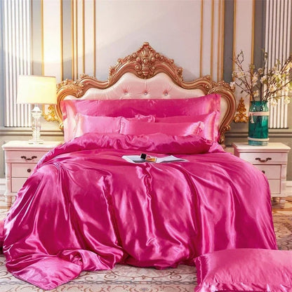 Anyhouz Beddings Hot Pink 140X210cm 2 Pcs High End Satin Smooth Duvet Cover Set Luxury Polyester Silky Soft Cozy Bedding Set-Duvet Covers-PEROZ Accessories