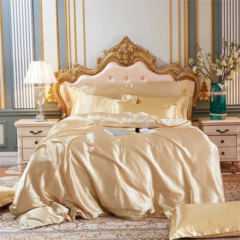 Anyhouz Beddings Beige AU Queen Size 3 Pcs High End Satin Smooth Duvet Cover Set Luxury Polyester Silky Soft Cozy Bedding Set-Duvet Covers-PEROZ Accessories