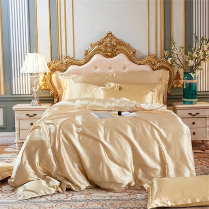 Anyhouz Beddings Beige AU Queen Size 3 Pcs High End Satin Smooth Duvet Cover Set Luxury Polyester Silky Soft Cozy Bedding Set-Duvet Covers-PEROZ Accessories