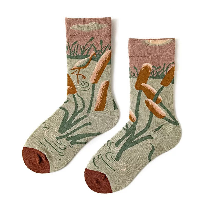 Anysox 5 Pairs Size 5-9 Fashion Long Sock Cartoon Personalized Creative Nature Flamingo Print For Men Woman Foot Cold Winter Warm Comfortable Accessories-Socks-PEROZ Accessories
