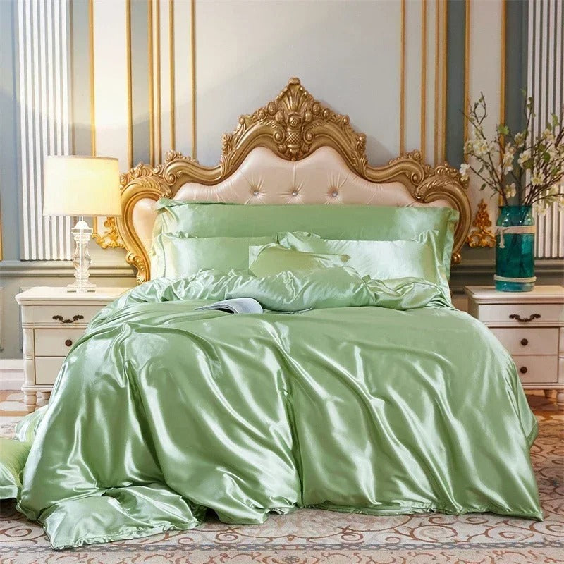 Anyhouz Beddings Sage Green AU Queen Size 3 Pcs High End Satin Smooth Duvet Cover Set Luxury Polyester Silky Soft Cozy Bedding Set-Duvet Covers-PEROZ Accessories