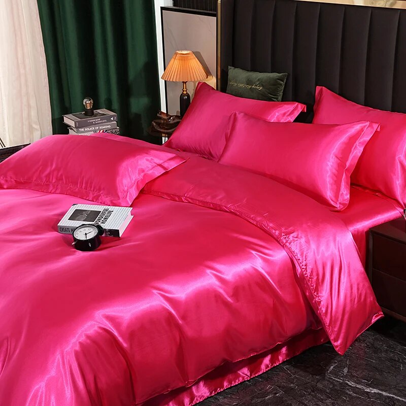 Anyhouz Beddings Hot Pink AU Single Size 2 Pcs High End Satin Smooth Duvet Cover Set Luxury Polyester Silky Soft Cozy Bedding Set-Duvet Covers-PEROZ Accessories