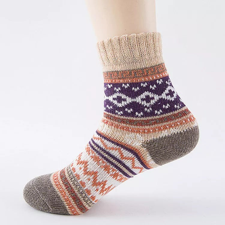 Anysox 5 Pairs Size 5-9 Fashion Thick Warm wool Women Socks Khaki Colored Casual National Wind Flower Designed Cotton For Men Woman Foot Accessories-Socks-PEROZ Accessories