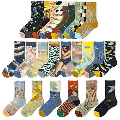 Anysox 5 Pairs Size 5-9 of Fashion Long Sock Cartoon Personalized Creative Birds Painting For Men Woman Foot Cold Winter Warm Comfortable Accessories-Socks-PEROZ Accessories
