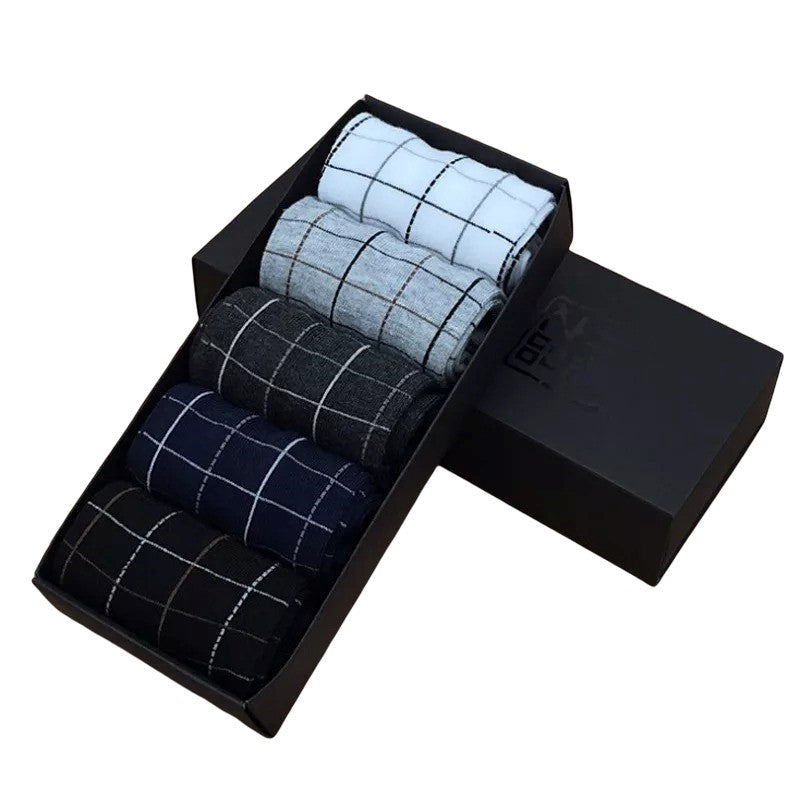 Anysox 5 Pairs Size 6-10 Casual Business Socks High Quality Cotton Breathable Elastic Checkered Design For Men-Socks-PEROZ Accessories