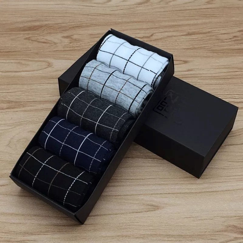 Anysox 5 Pairs Size 6-10 Casual Business Socks High Quality Cotton Breathable Elastic Checkered Design For Men-Socks-PEROZ Accessories