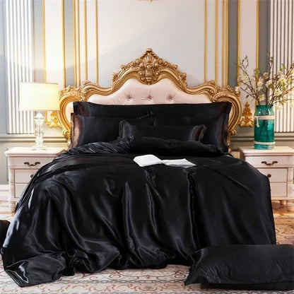 Anyhouz Beddings Black EU Single Size 2 Pcs
 High End Satin Smooth Duvet Cover Set Luxury Polyester Silky Soft Cozy Bedding Set-Duvet Covers-PEROZ Accessories
