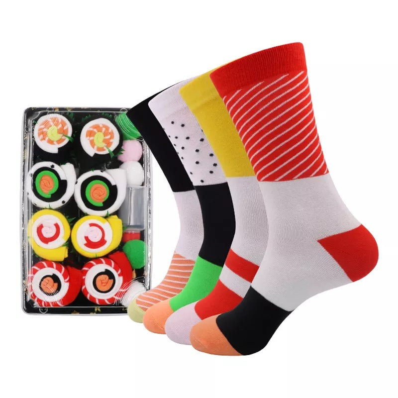 Anysox 4 Pairs Multi-color Size 5-11 Fashion Socks With Sushi Happy Harajuku Skate Cotton Comfortable To Wear Perfect Christmas Gift-Socks-PEROZ Accessories