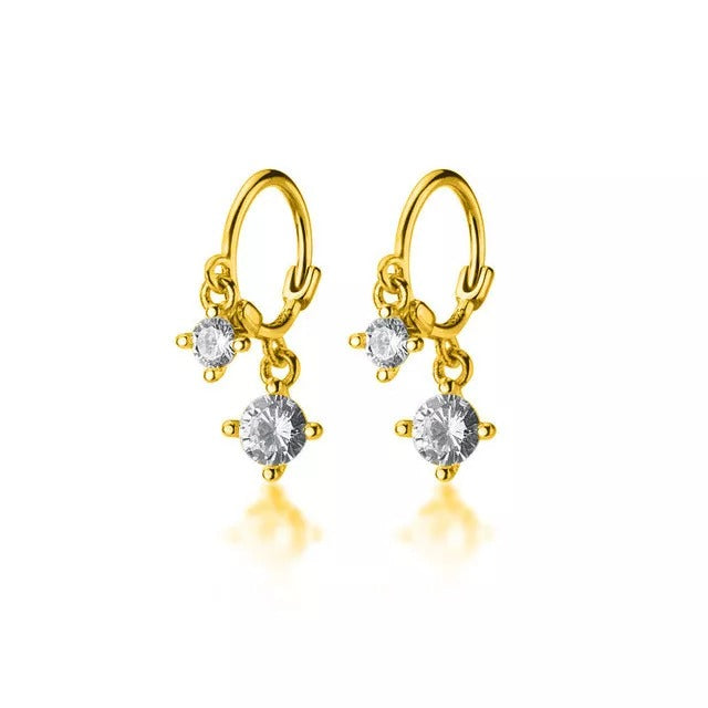 Anyco Fashion Earrings Real Gold White Zircon Gothic Dazzling Dangle Pendant Fine Jewelry Gift for Women-Earrings-PEROZ Accessories