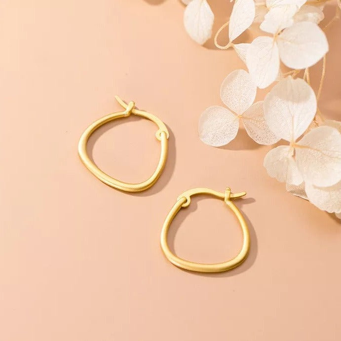 Anyco Fashion Earrings Genuine Gold Minimalist Golden Line Geometric Stud Earrings Hoop Jewelry Gift for Women-Earrings-PEROZ Accessories