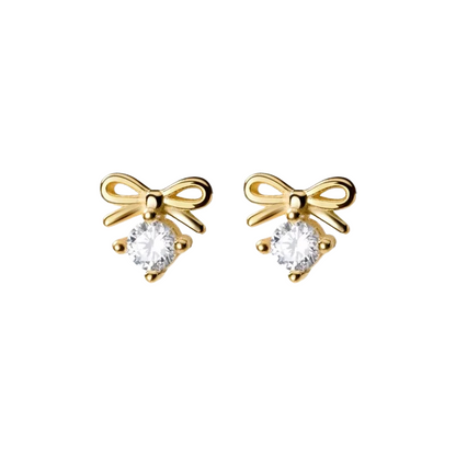 Anyco Fashion Earrings Gold 925 Sterling Silver Sweet Bowknot Crystal Zircon Small Stud for Women Ladies Jewelry-Earrings-PEROZ Accessories