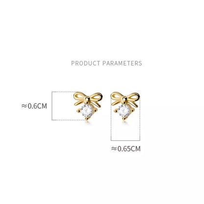 Anyco Fashion Earrings Silver 925 Sterling Sweet Bowknot Crystal Zircon Small Stud for Women Ladies Jewelry-Earrings-PEROZ Accessories