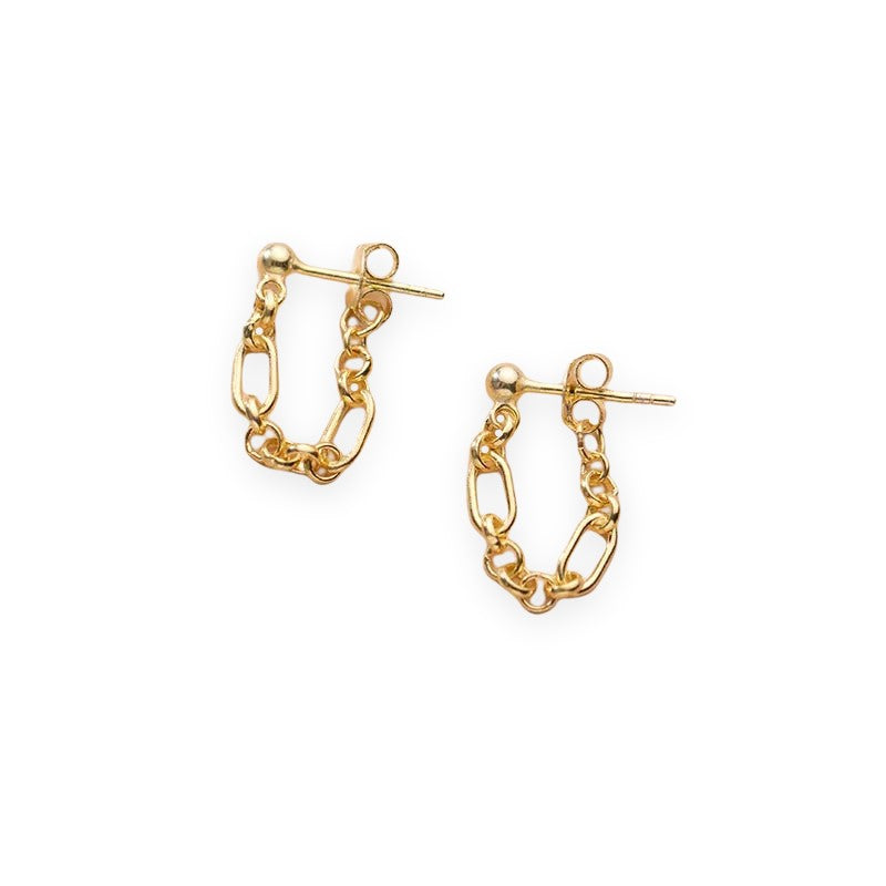 Anyco Fashion Earrings Gold 925 Sterling Silver Bohemian Link Chain Stud for Women Hollow Chain Jewelry Gift-Earrings-PEROZ Accessories