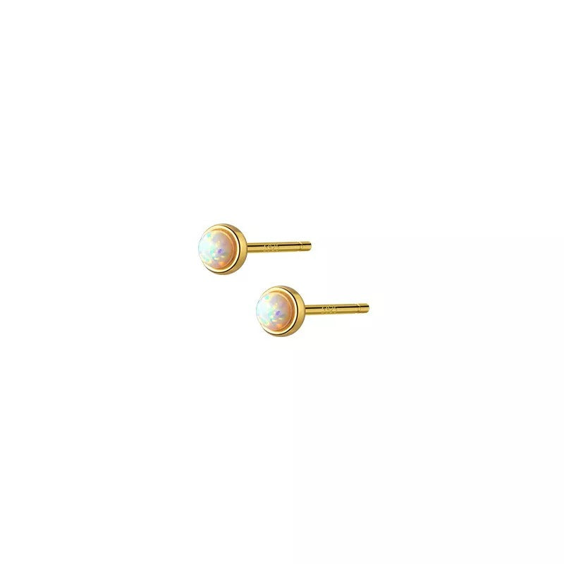 Anyco Fashion Earrings Gold Sterling Cute Opal Zircon Chic Mini Small Stud Women Simple Ear Bone Piercing Jewelry-Earrings-PEROZ Accessories