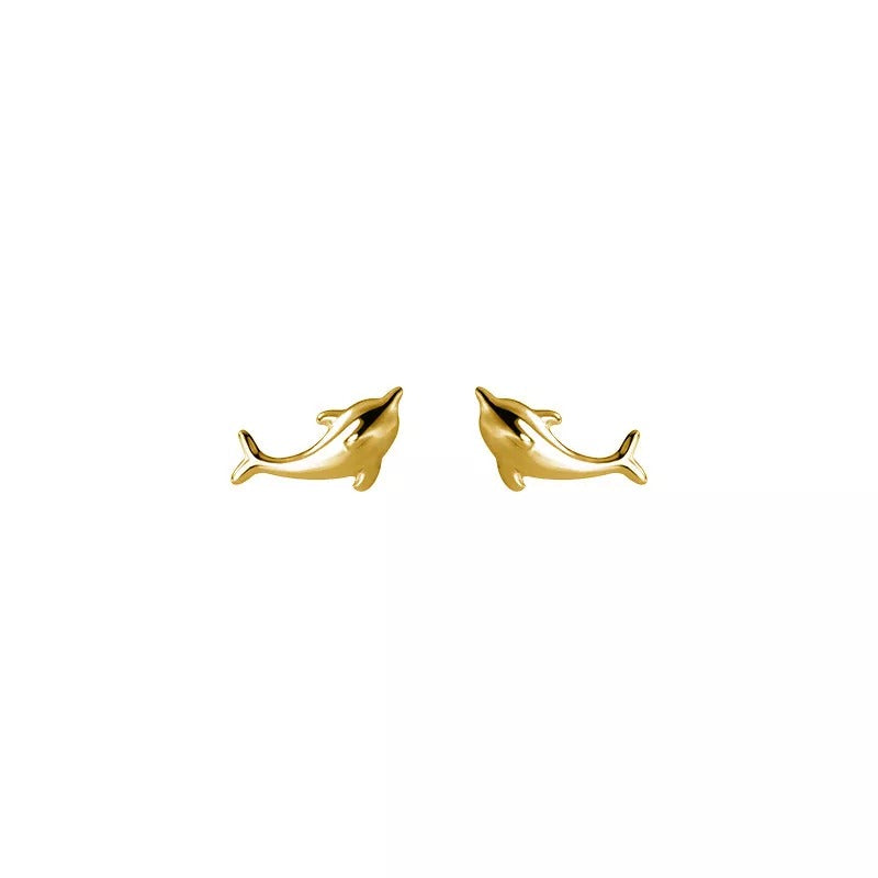 Anyco Fashion Earrings Gold 925 Sterling Simple Glossy Gold Ocean Dolphin Stud for Women Cute Chic Party Piercing Jewelry-Earrings-PEROZ Accessories