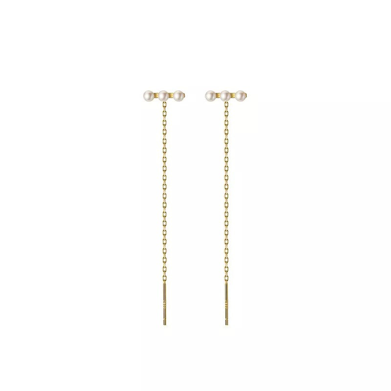 Anyco Fashion Earrings Gold 925 Sterling Simple Synthetic Pearl Chain Tassel Long Ear Line for Women Cute Party Jewelry Gift-Earrings-PEROZ Accessories