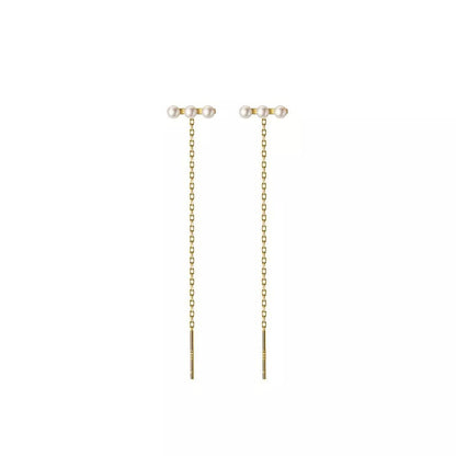 Anyco Fashion Earrings Gold 925 Sterling Simple Synthetic Pearl Chain Tassel Long Ear Line for Women Cute Party Jewelry Gift-Earrings-PEROZ Accessories