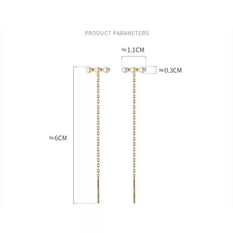 Anyco Fashion Earrings Gold 925 Sterling Simple Synthetic Pearl Chain Tassel Long Ear Line for Women Cute Party Jewelry Gift-Earrings-PEROZ Accessories