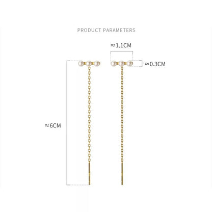 Anyco Fashion Earrings Gold 925 Sterling Simple Synthetic Pearl Chain Tassel Long Ear Line for Women Cute Party Jewelry Gift-Earrings-PEROZ Accessories