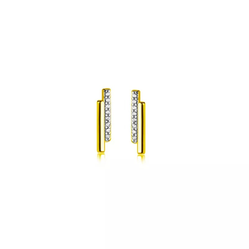 Anyco Fashion Earrings Gold Strip Shiny Zircon Small Stud Simple Unique Elegant Party Jewelry for Women-Earrings-PEROZ Accessories