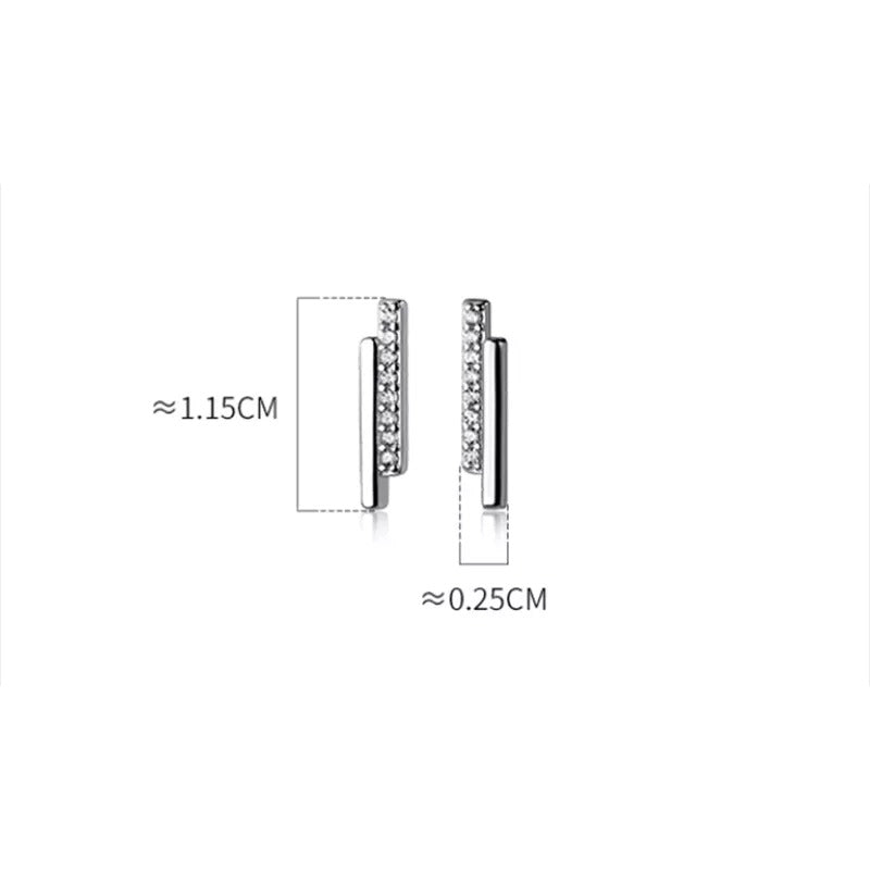 Anyco Fashion Earrings Sterling Silver Strip Shiny Zircon Small Stud Simple Unique Elegant Party Jewelry for Women-Earrings-PEROZ Accessories