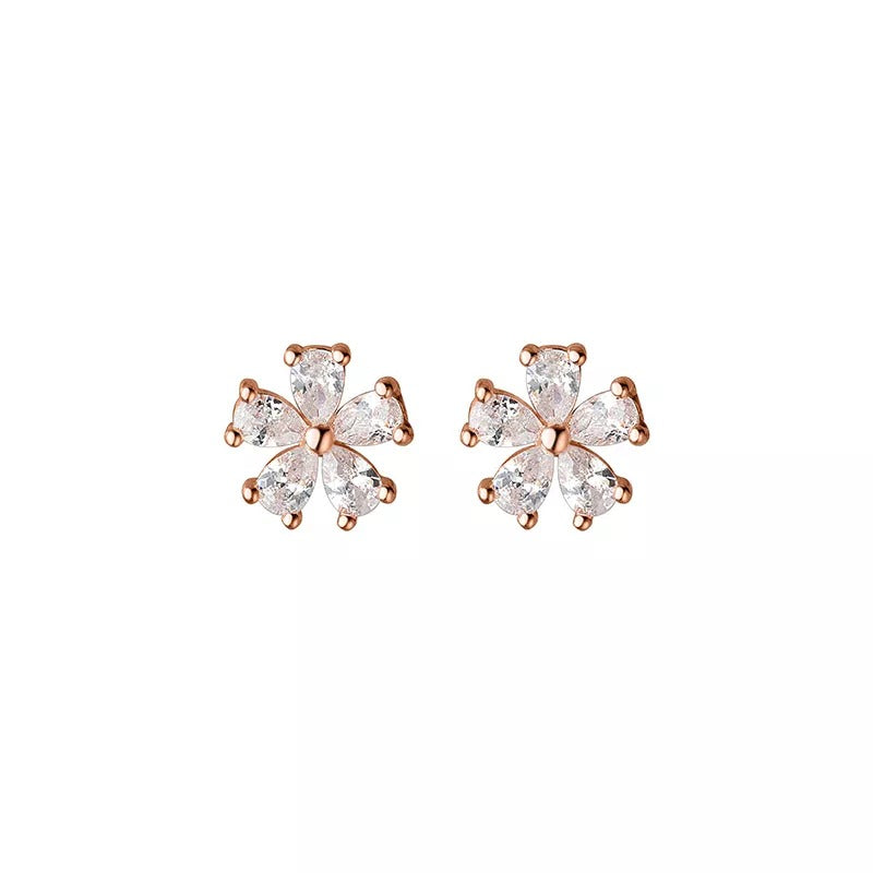 Anyco Fashion Earrings Rose Gold Luxury Crystal Zircon Romantic Flower Stud for Women Chic Teen Party Wedding Jewelry-Earrings-PEROZ Accessories