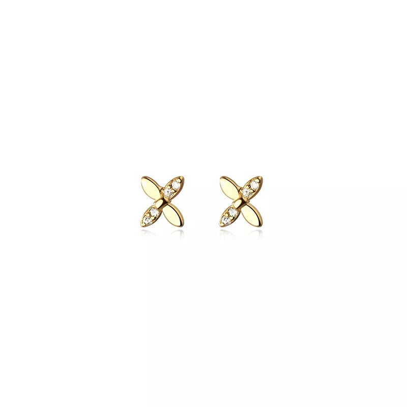 Anyco Fashion Earrings Gold 925 Sterling Simple CZ Zircon Classic Cross Four Petal Flower Stud for Women Teen Birthday Jewelry Gift-Earrings-PEROZ Accessories