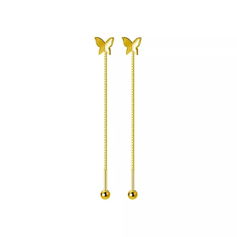 Anyco Fashion Earrings Gold 925 Sterling Silver Sweet Romantic Butterfly Tassel Ear Line Drop for Women Jewelry Gift-Earrings-PEROZ Accessories