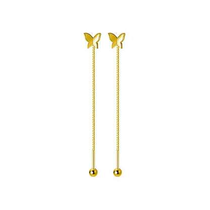 Anyco Fashion Earrings Gold 925 Sterling Silver Sweet Romantic Butterfly Tassel Ear Line Drop for Women Jewelry Gift-Earrings-PEROZ Accessories