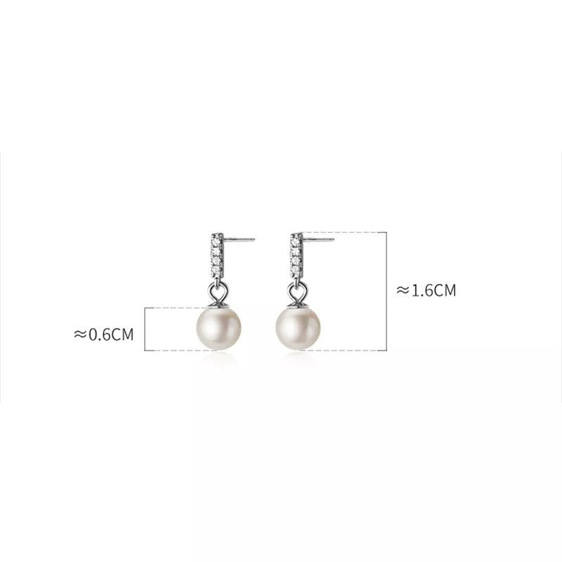 Anyco Fashion Earrings Sterling Silver Trendy Pave Zircon Pearl Pendant Stud for Women Chic Charm Party Jewelry Accessories-Earrings-PEROZ Accessories