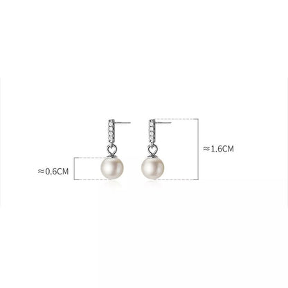 Anyco Fashion Earrings Sterling Silver Trendy Pave Zircon Pearl Pendant Stud for Women Chic Charm Party Jewelry Accessories-Earrings-PEROZ Accessories