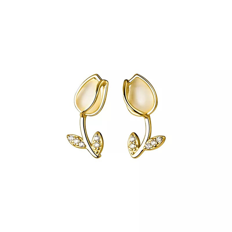 Anyco Fashion Earrings Gold 925 Sterling Silver Romantic Statement Tulip Stud for Women Flower Jewelry-Earrings-PEROZ Accessories