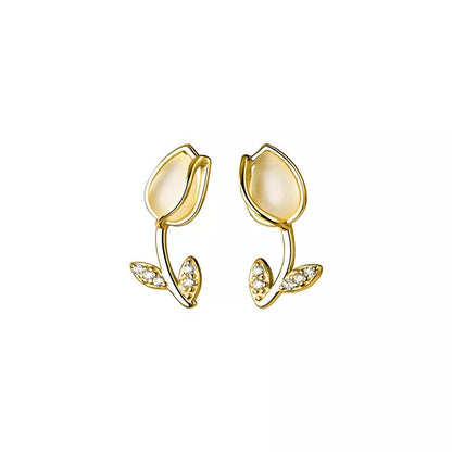 Anyco Fashion Earrings Gold 925 Sterling Silver Romantic Statement Tulip Stud for Women Flower Jewelry-Earrings-PEROZ Accessories