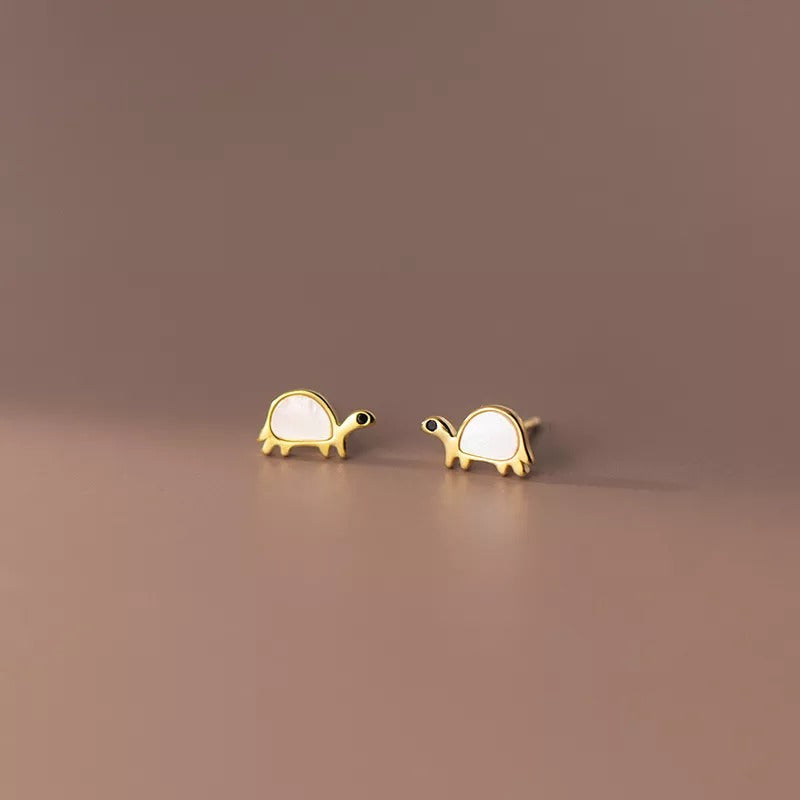 Anyco Fashion Earrings Gold 925 Sterling Cute Zootopia Shell Turtle Small Stud for Women Chic Jewelry Kid Gift-Earrings-PEROZ Accessories