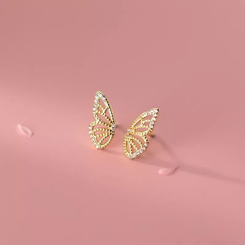 Anyco Fashion Earrings Gold 925 Sterling Romantic Butterfly Small Stud for Women Charm Jewelry Girl Gift-Earrings-PEROZ Accessories