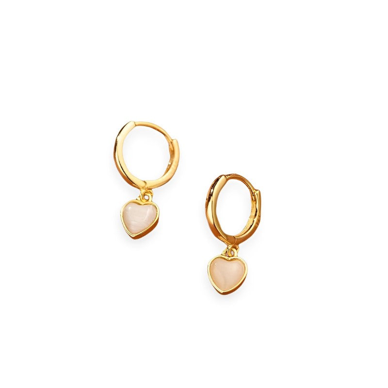 Anyco Fashion Earrings Gold 925 Sterling Silver Simple Love Heart Opal Pendant for Women Huggies Jewelry Gift-Earrings-PEROZ Accessories