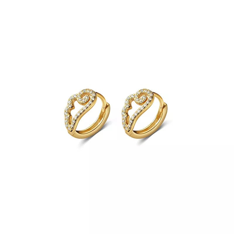 Anyco Fashion Earrings Gold 925 Sterling Silver Romantic Unique Angel Wings Shiny Zircon Ear Buckle for Women Jewelry-Earrings-PEROZ Accessories