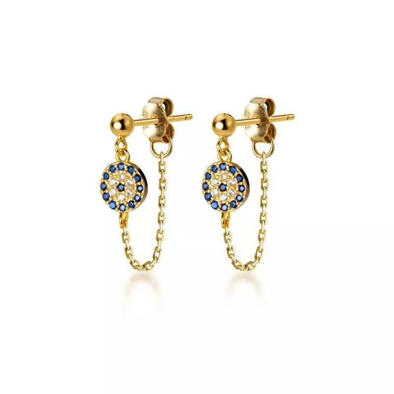 Anyco Fashion Earrings Gold 925 Sterling Silver Hip Hop Chain Zircon Pendant Stud Women Bohemian Goth Party Eyes Jewelry-Earrings-PEROZ Accessories