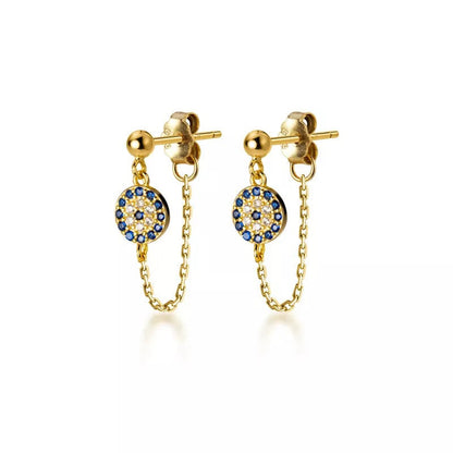 Anyco Fashion Earrings Gold 925 Sterling Silver Hip Hop Chain Zircon Pendant Stud Women Bohemian Goth Party Eyes Jewelry-Earrings-PEROZ Accessories