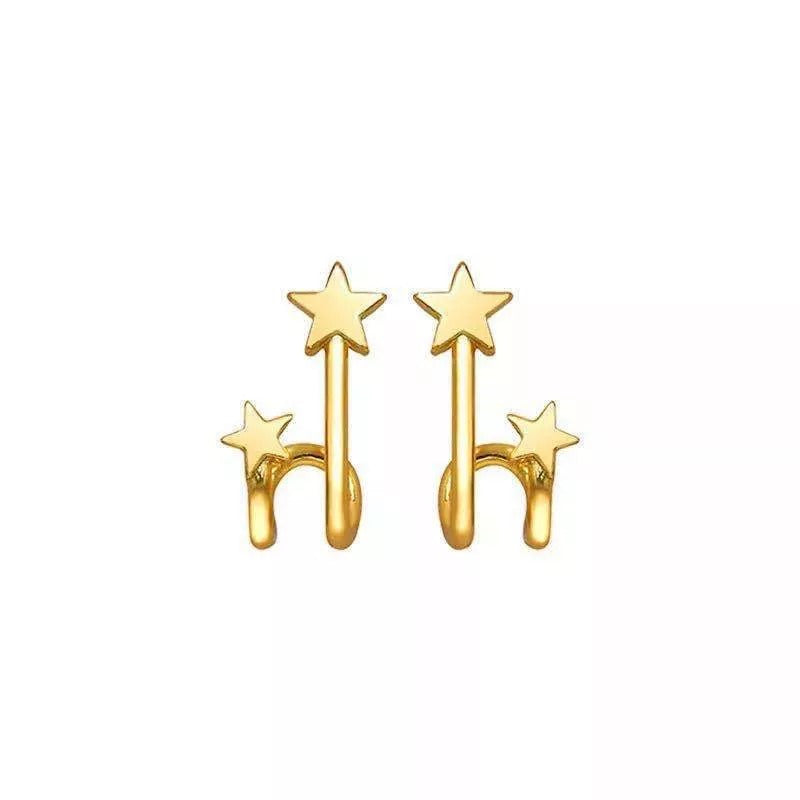 Anyco Fashion Earrings Real Gold Double Star Geometric Studs Teen Gift Fine Jewelry for Women-Earrings-PEROZ Accessories